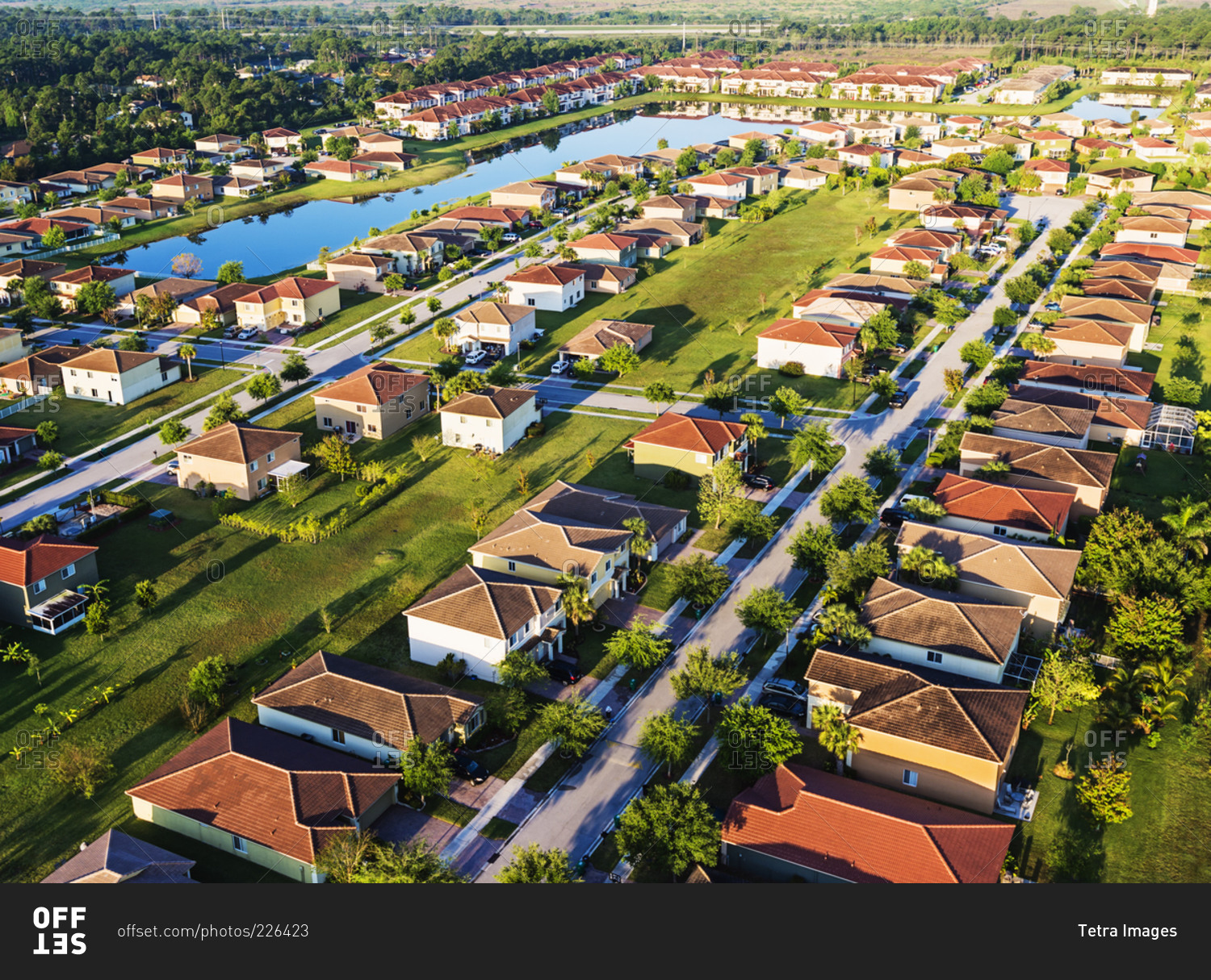 Aerial view of a suburban neighborhood in Stuart Florida 