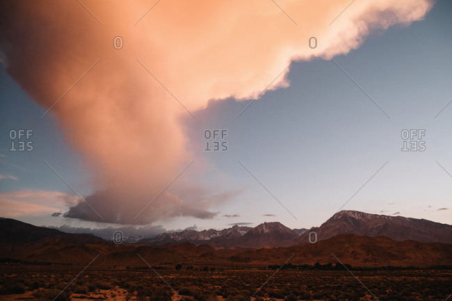 A billowing pink cloud over the desert