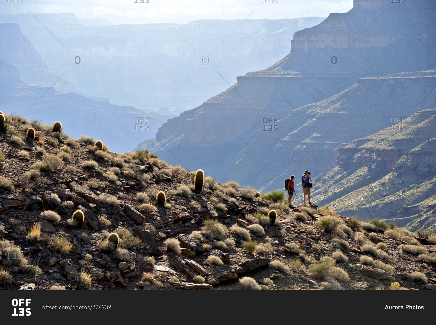 Hikers follow a route along the Colorado River that connect Tapeats Creek and Thunder River to Deer Creek in the Grand Canyon