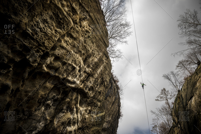 Man walks along a highline