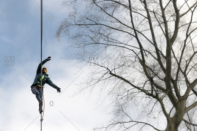 Slackliner walks across a highline