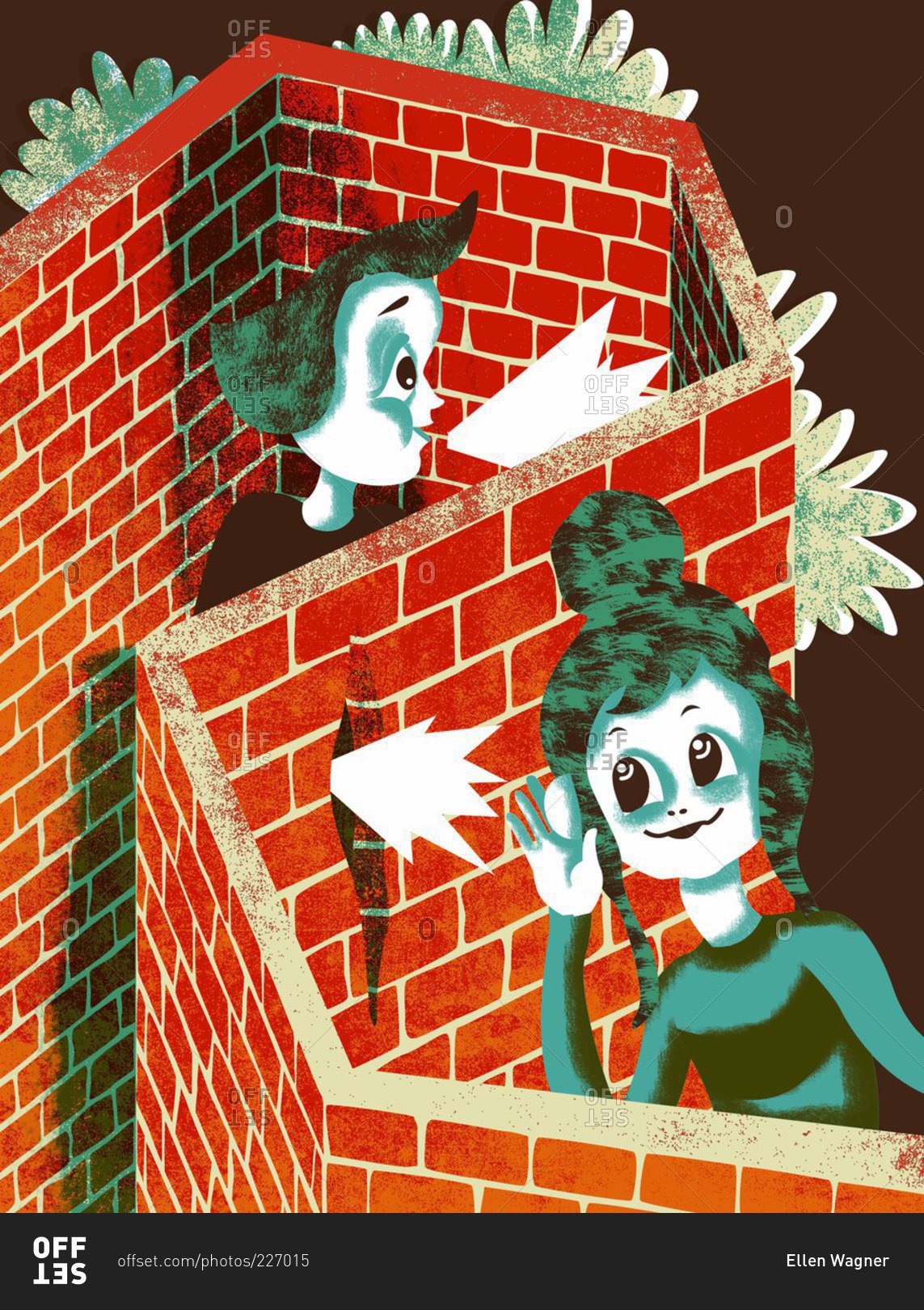 Pyramus and Thisbe whispering through the wall stock photo OFFSET