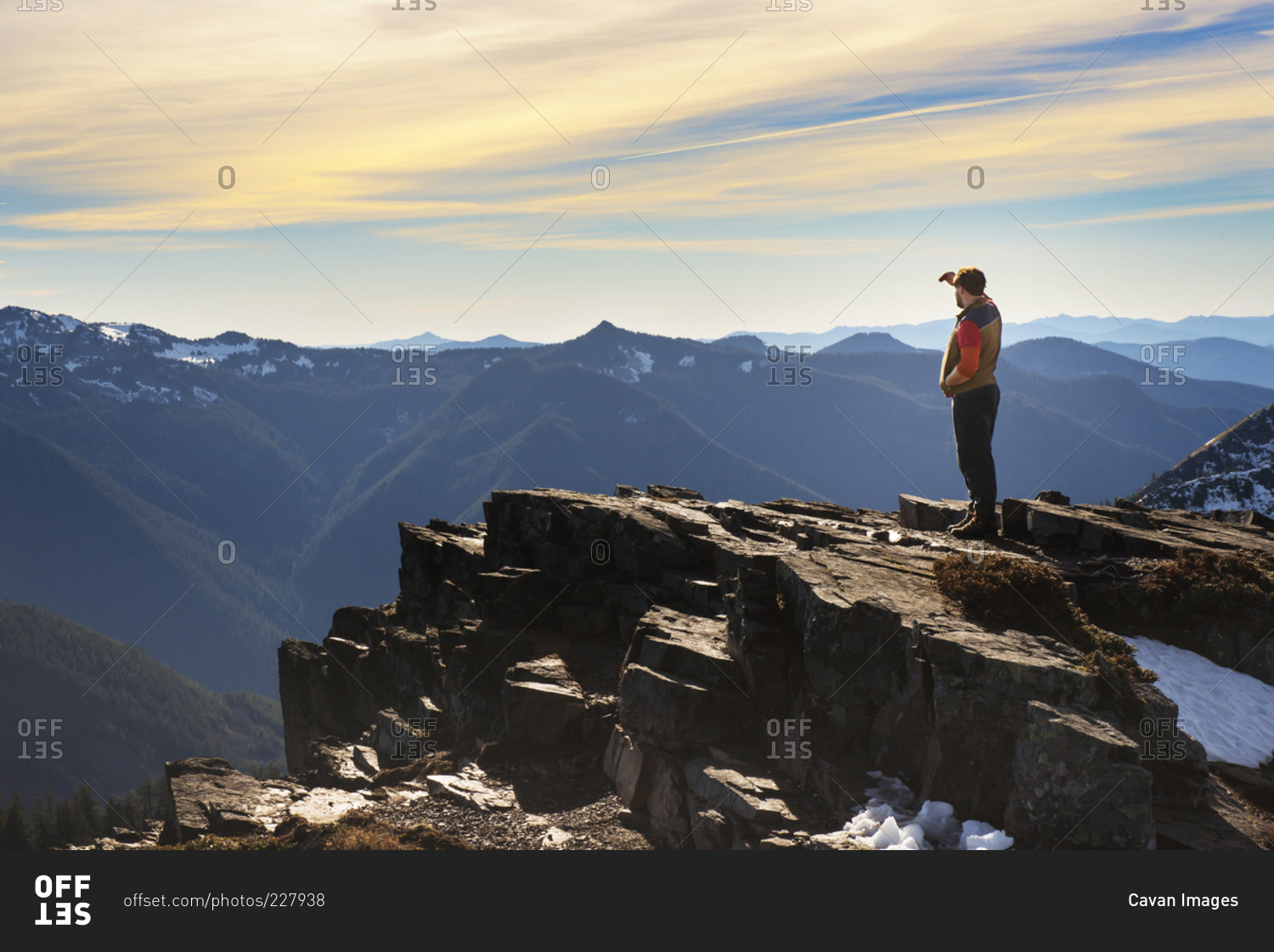 Man looking over mountains in Mount Rainier National Park, Washington