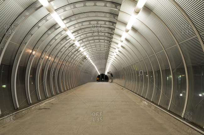 London, United Kingdom - May 11, 2011: Tunnel in Canary Wharf metro ...