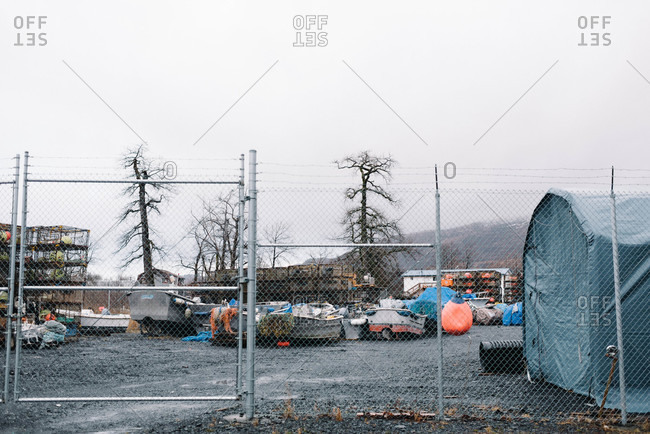 Fishing boat yard on a dreary day