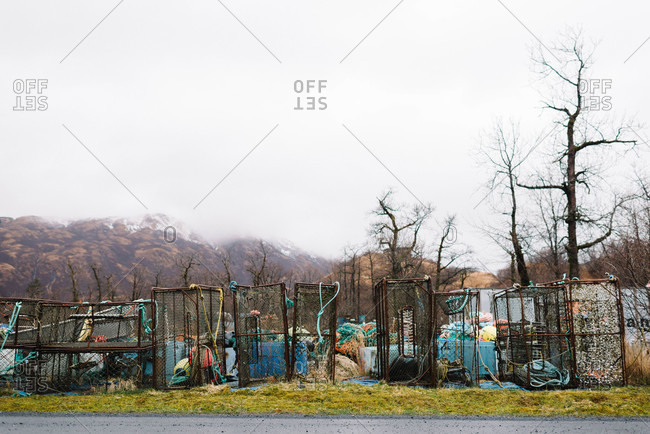Lobster cages at a boat yard