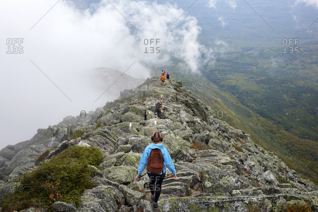 Hikers descending to Mount Katahdin in Maine's Baxter State Park