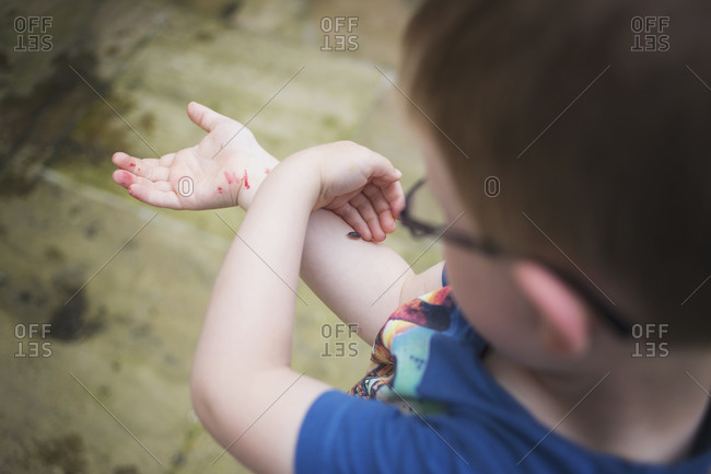 Little boy looking at an insect