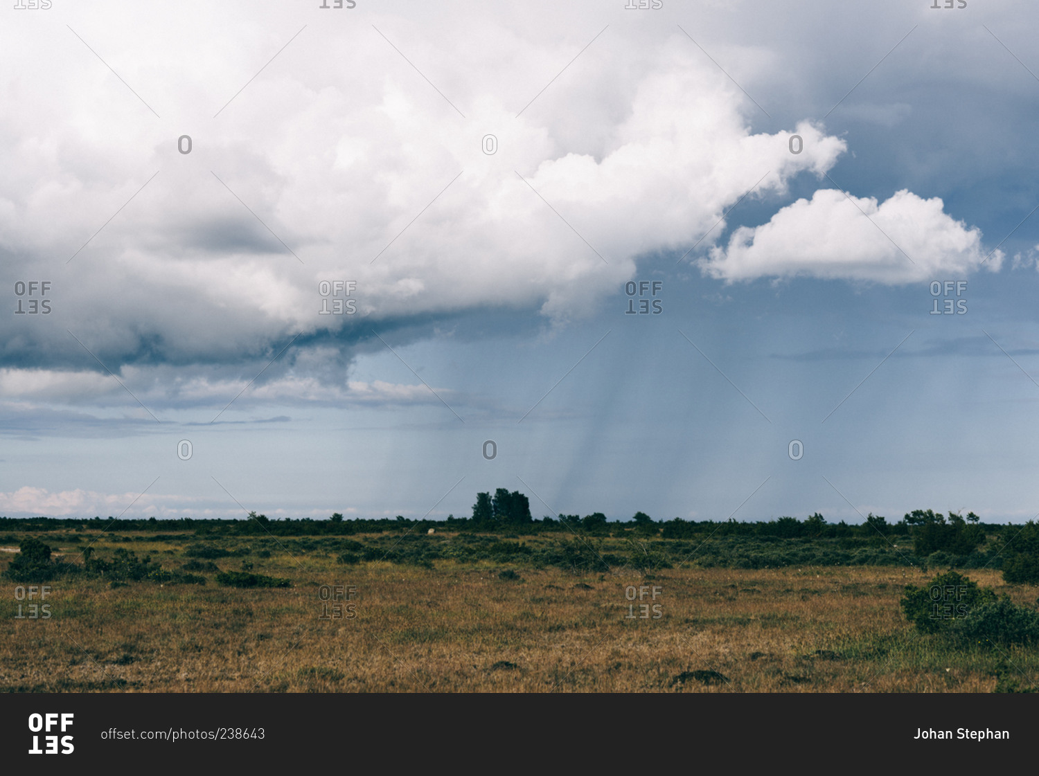 Oland, Sweden landscape with rain storm in distance
