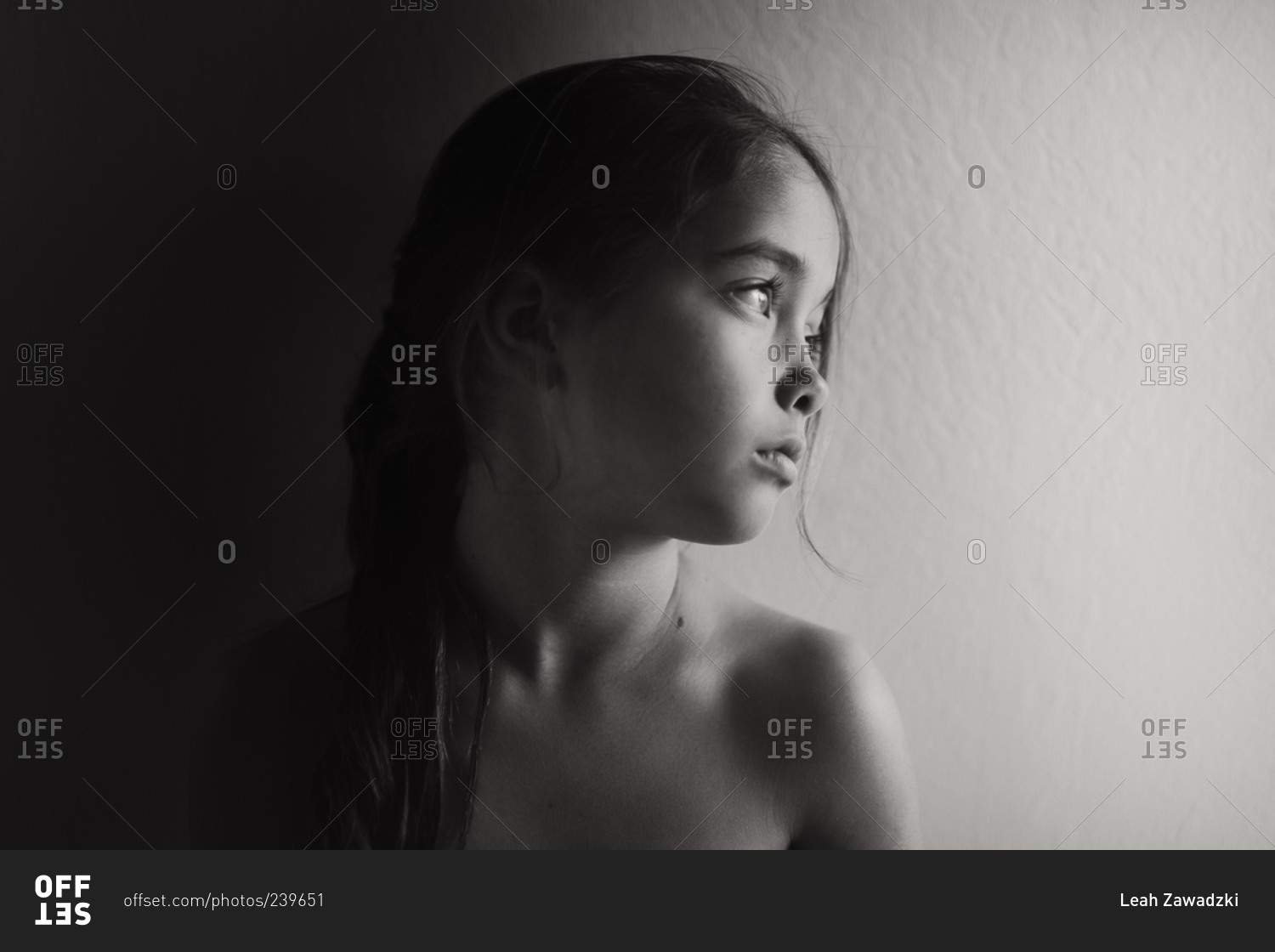 Portrait of young girl with bare shoulders in natural light stock photo ...