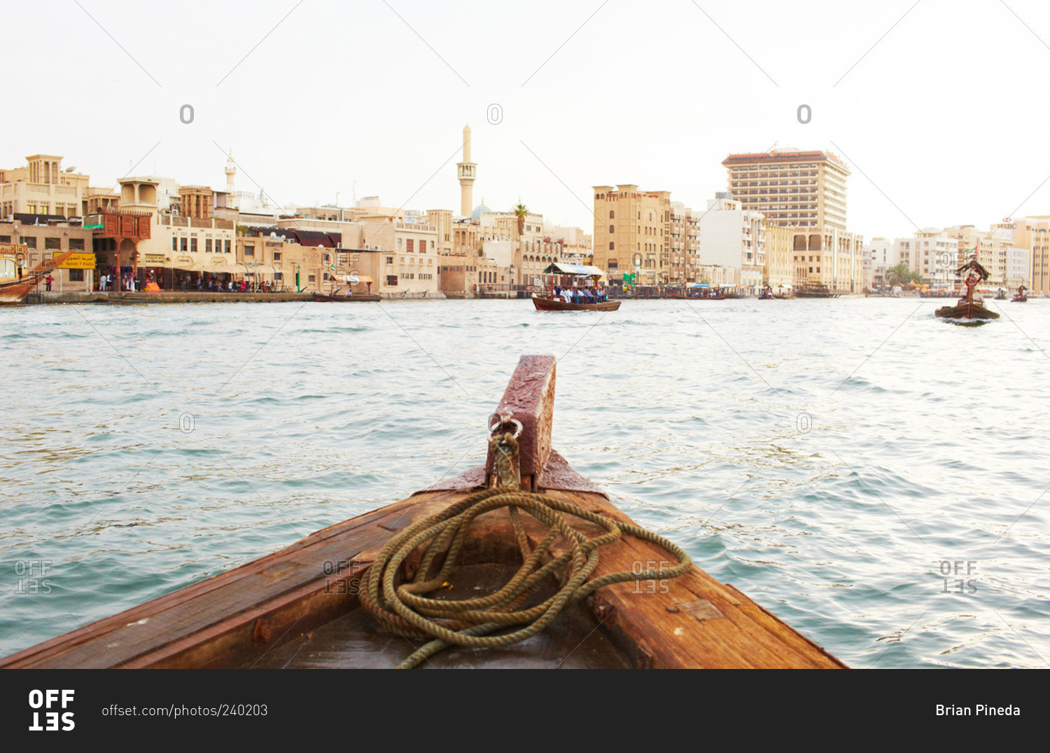 A wood boat on a canal in the United Arab Emirates
