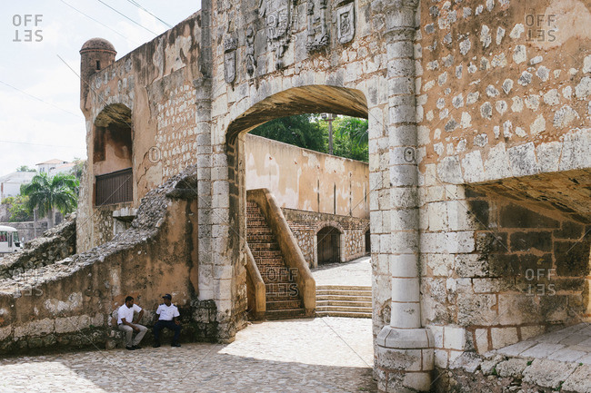Santo Domingo, Dominican Republic - January 18, 2015: Security guards at old fortress in Dominican Republic