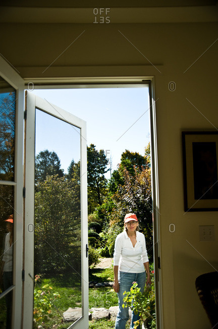 North Salem, New York - October 9, 2010: Page Dickey outside in her yard