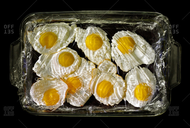 Fried eggs in casserole dish