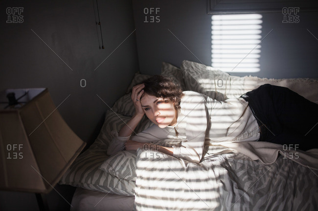 Daydreaming In Bed stock photos - OFFSET