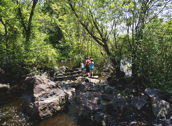 Adult and children exploring in Big Falls, Wisconsin
