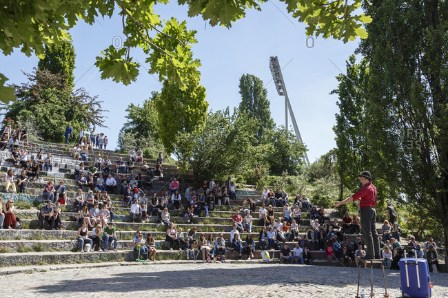May 24, 2015: People watching a performance in Mauerpark, Prenzlauer Berg, Berlin, Germany