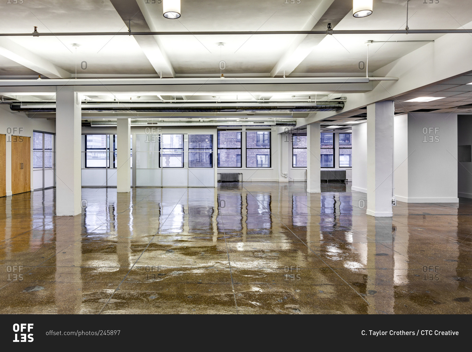 Shiny floored open office space