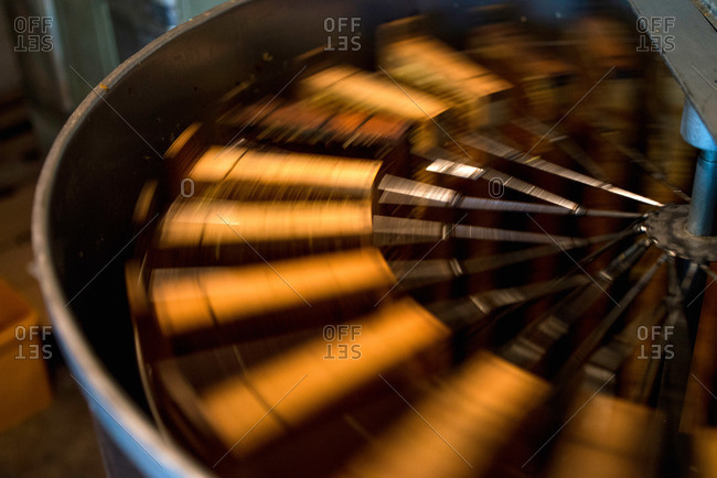 Loaded honey extractor in motion