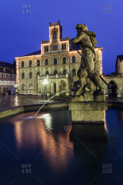 Fountain statue and town hall, Weimar