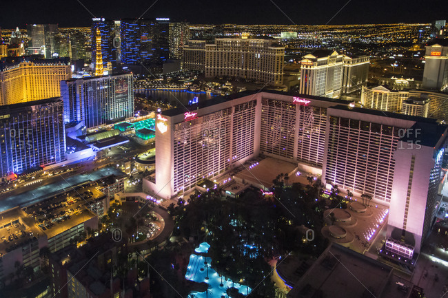 Nevada USA City Of Las Vegas Skyline And Cityscape At Night. Stock