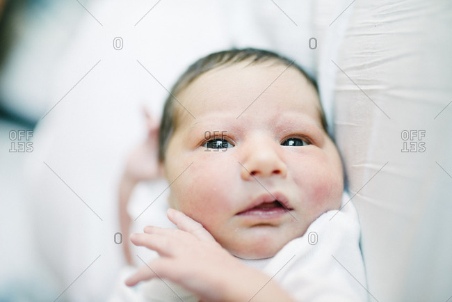 Close up of an awake newborn