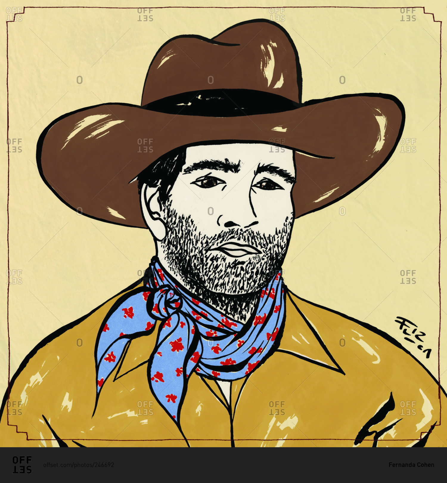 Portrait of a cowboy with blue bandana stock photo - OFFSET