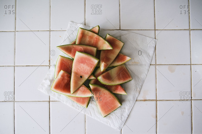Discarded watermelon rinds on a counter