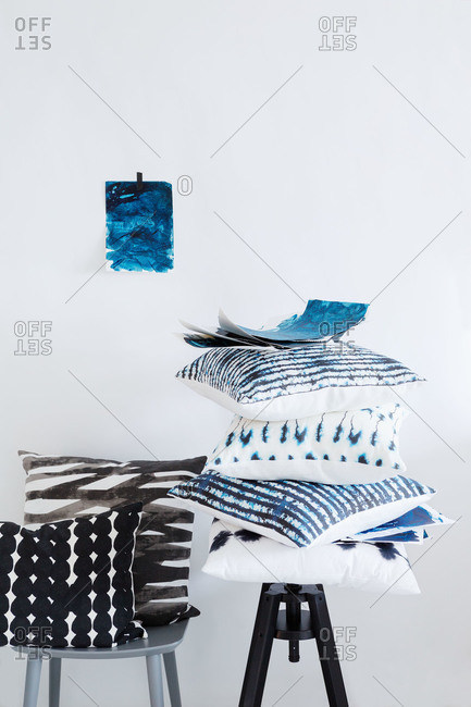 Black, white and indigo throw pillows