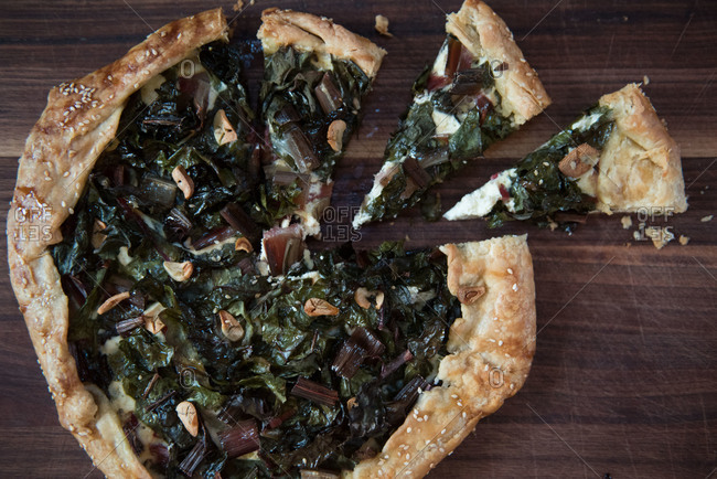 Swiss chard galette with slices cut