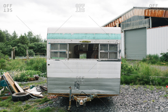 An old derelict camping trailer