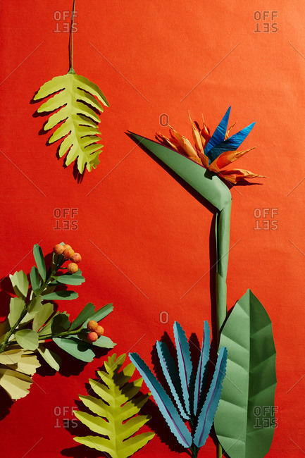 hand crafted paper bird of paradise flower ferns and leaves on paper bird of paradise flower