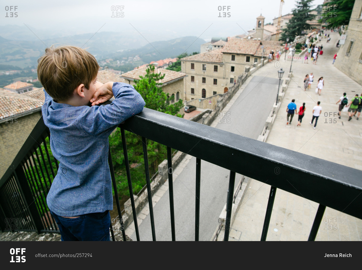 Boy watching the crowds in San Marino, Italy