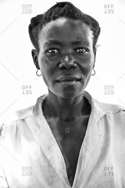 Paicho, Uganda - March 5, 2015: Portrait of a Ugandan woman wearing a collared shirt