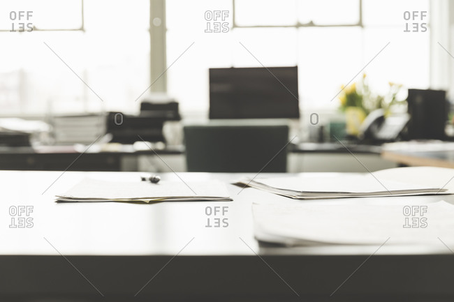 Close up of paperwork in an office