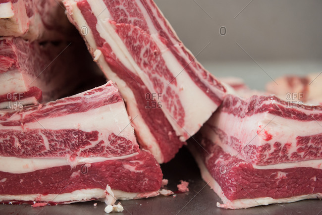 Close up of pieces of raw meat