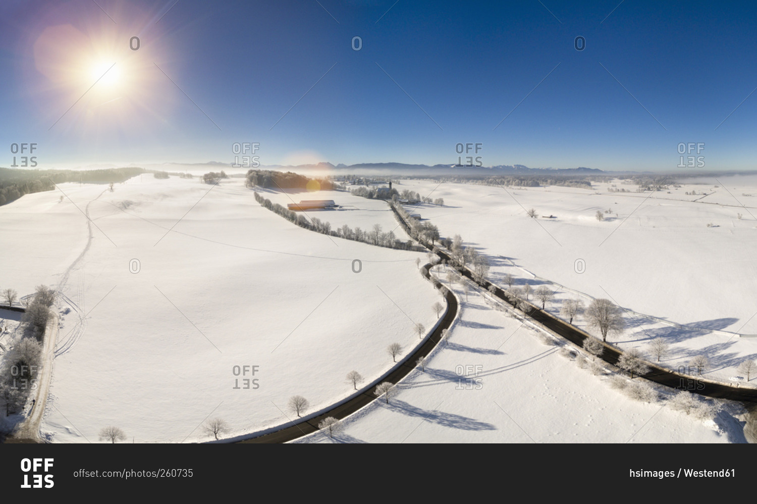 Aerial view of winter landscape, Holzkirchen