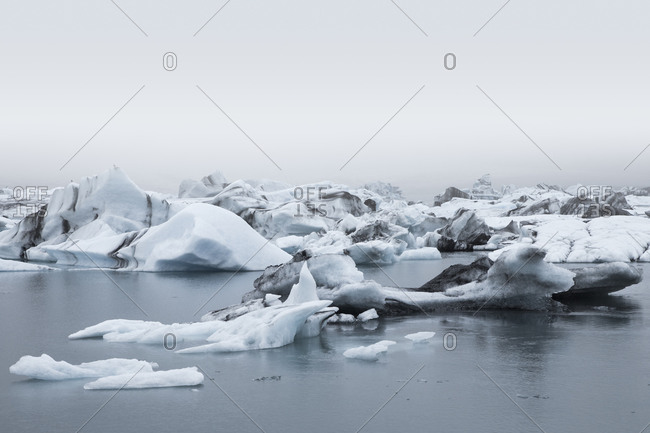 Ice chunks floating in water in Iceland
