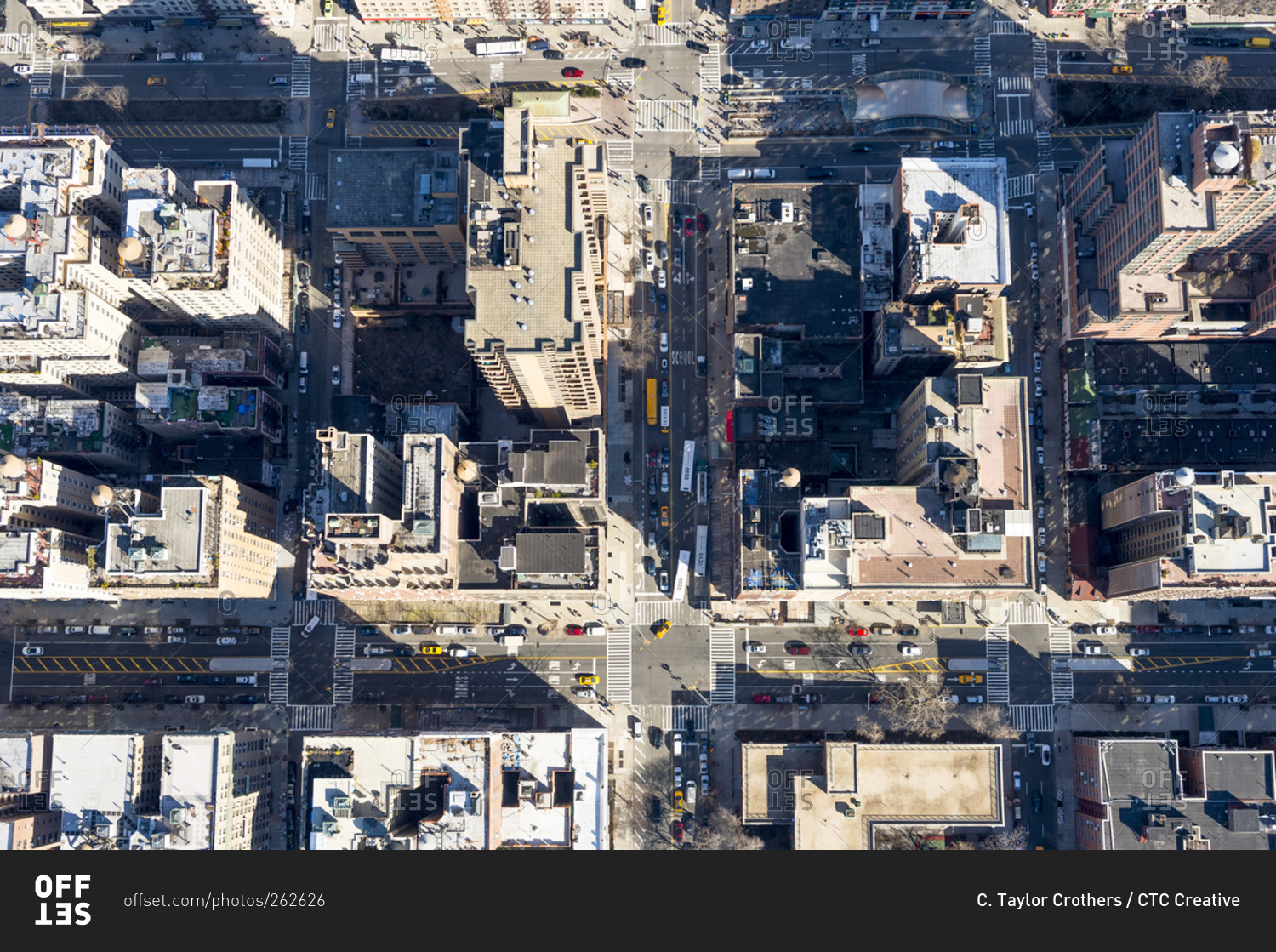 Top down view of Manhattan city blocks stock photo - OFFSET