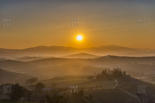 View of Val d'Orcia at dawn