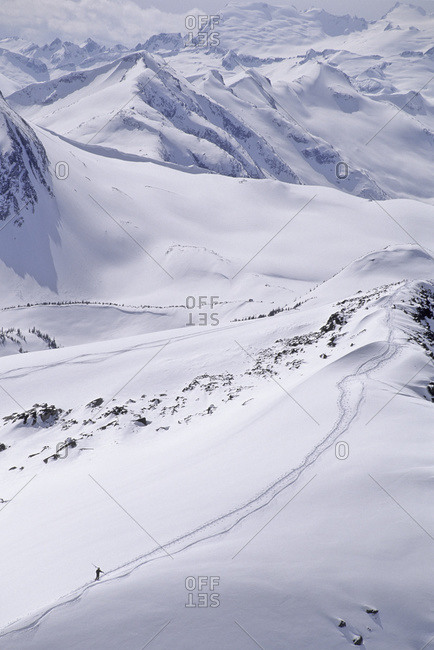 Skier Hikes Out Of Bounds, Whistler Mtn. Bc