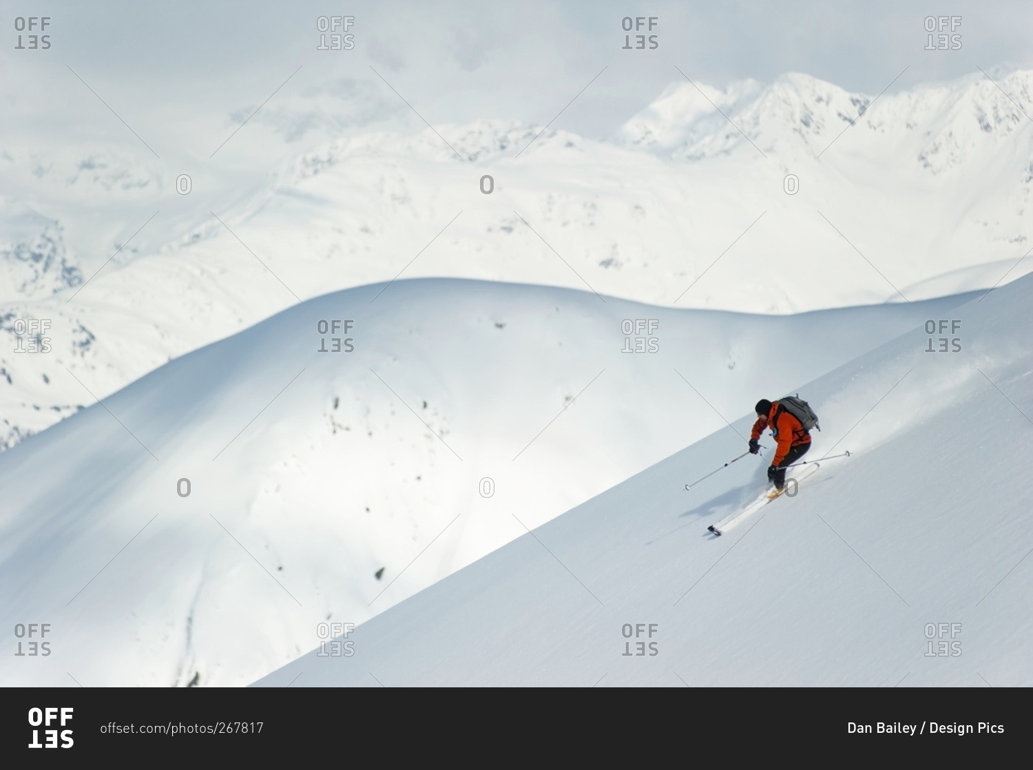 Man skiing the west face of Peak 3720, Turnagain Arm, Chugach Mountains, South-central Alaska