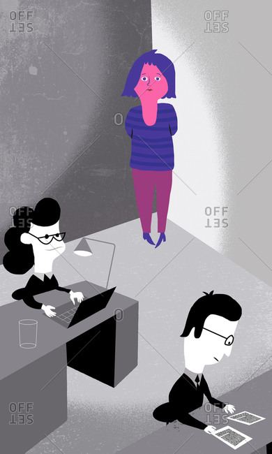 An illustration of a person in a corner at their job