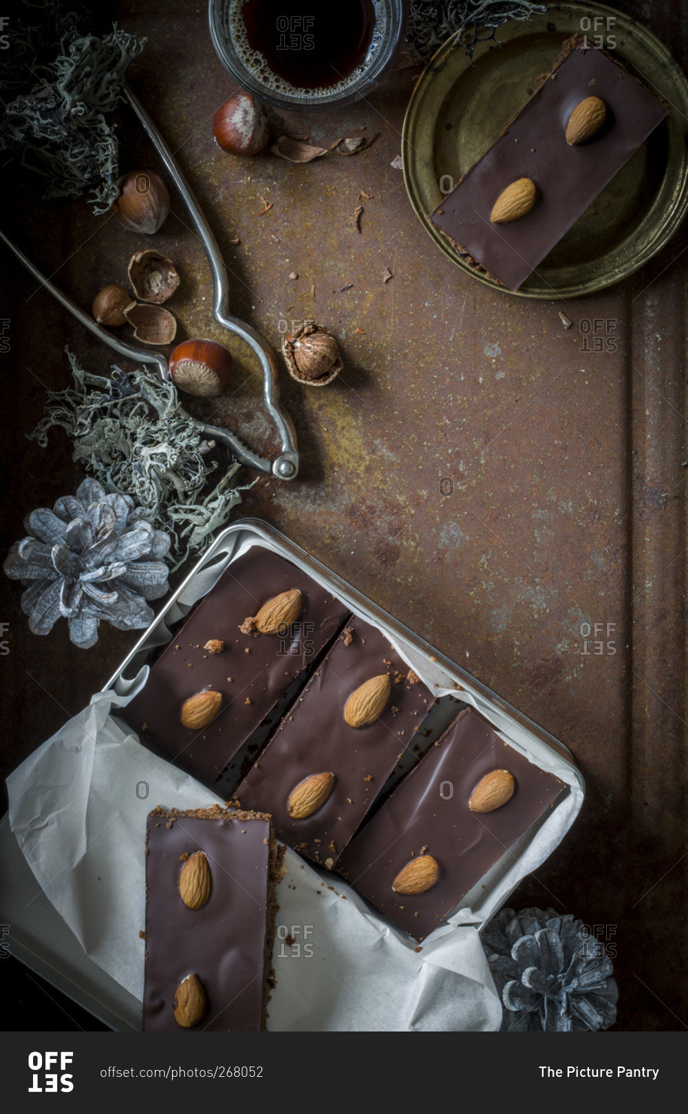 Gingerbread with  chocolate coating and almonds