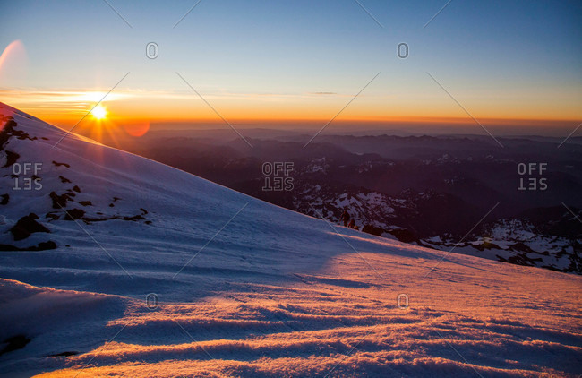 Sunrise as seen from Mount Rainier in Mount Rainier National Park, Washington, USA
