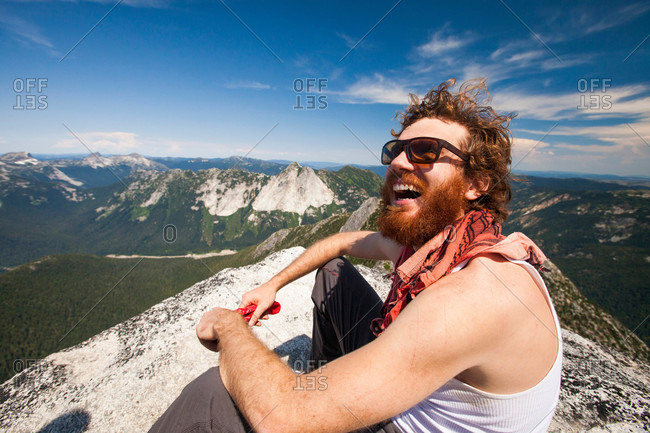 Climber and explorer, on Needle Peak, British Columbia, Canada