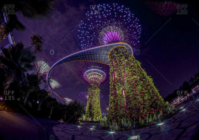 Marina Bay, Singapore - March 17, 2015: Skyway between supertree sculptures along Marina Bay, Singapore