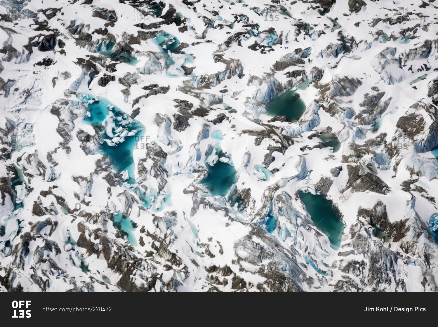 Aerial view of a glacier in the Alaska range, Interior Alaska, Alaska, United States of America