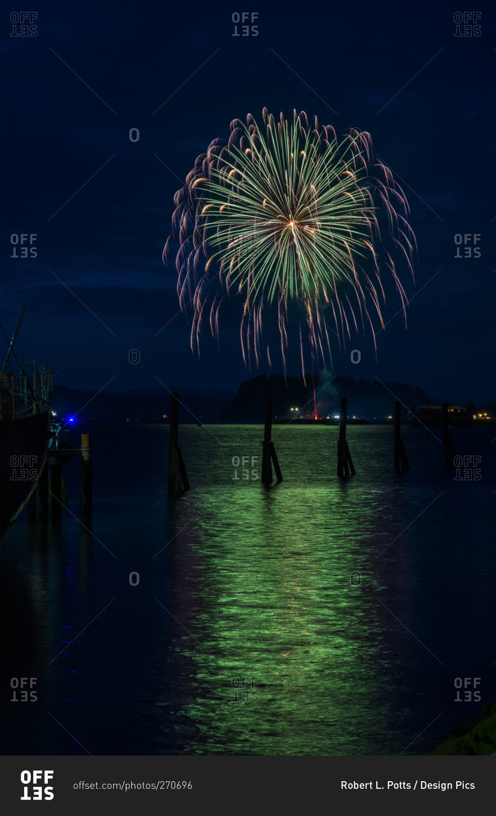 Fireworks explode on the fourth of July, Astoria, Oregon, United States of America