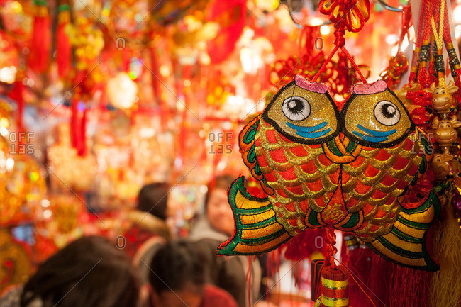 Embroidered fish in Hong Kong shop